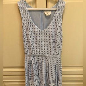 Powder Blue White Latticework Midi Dress S